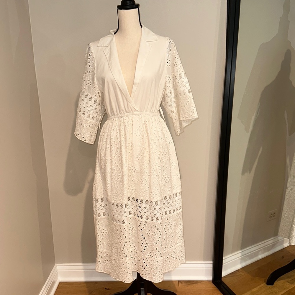 Gorgeous Feminine Eyelet White Midi Dress